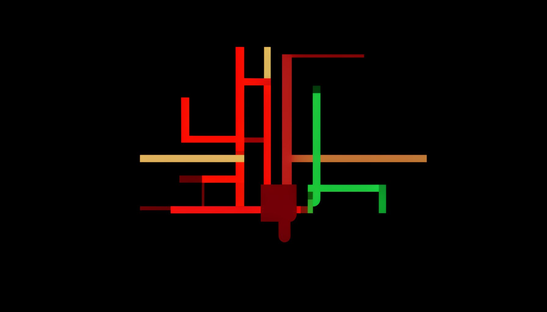 Flat vector illustration of a headphone jack pinout diagram with red, green, and copper-colored wire paths on a black technical background